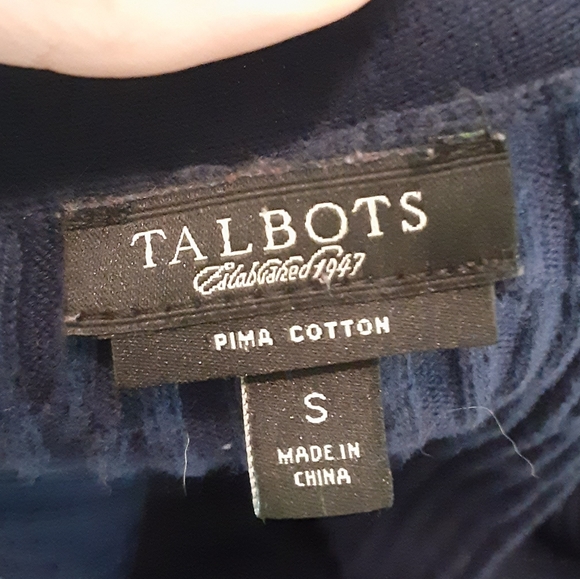 Talbots Navy Cable Knit Buttondown Pima Cotton Cardigan - Picture 6 of 7